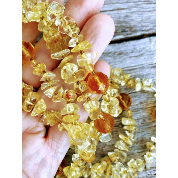 Vintage Amber Glass Beads Citrine Chips Necklace - Picture 6 of 10